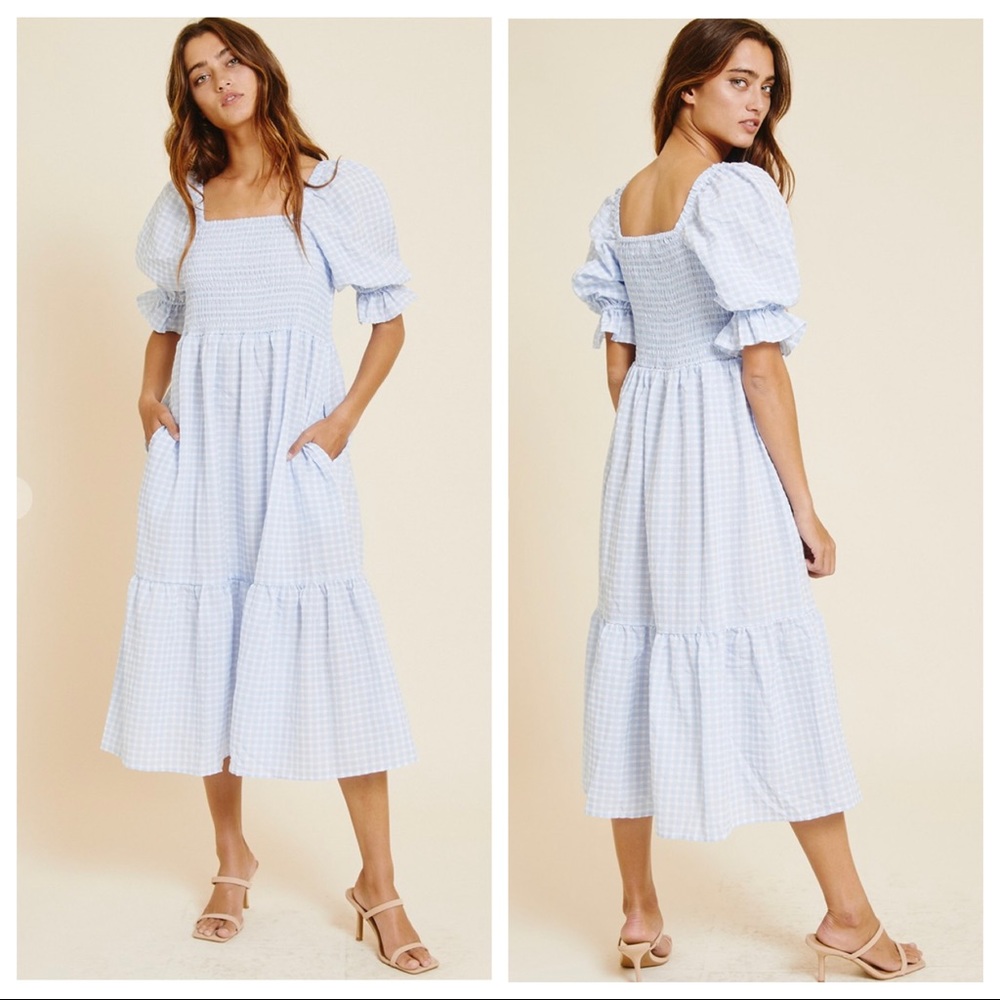 Hanna Chambray quarter Sleeve Tier Prairie Dress - Picture 2 of 3